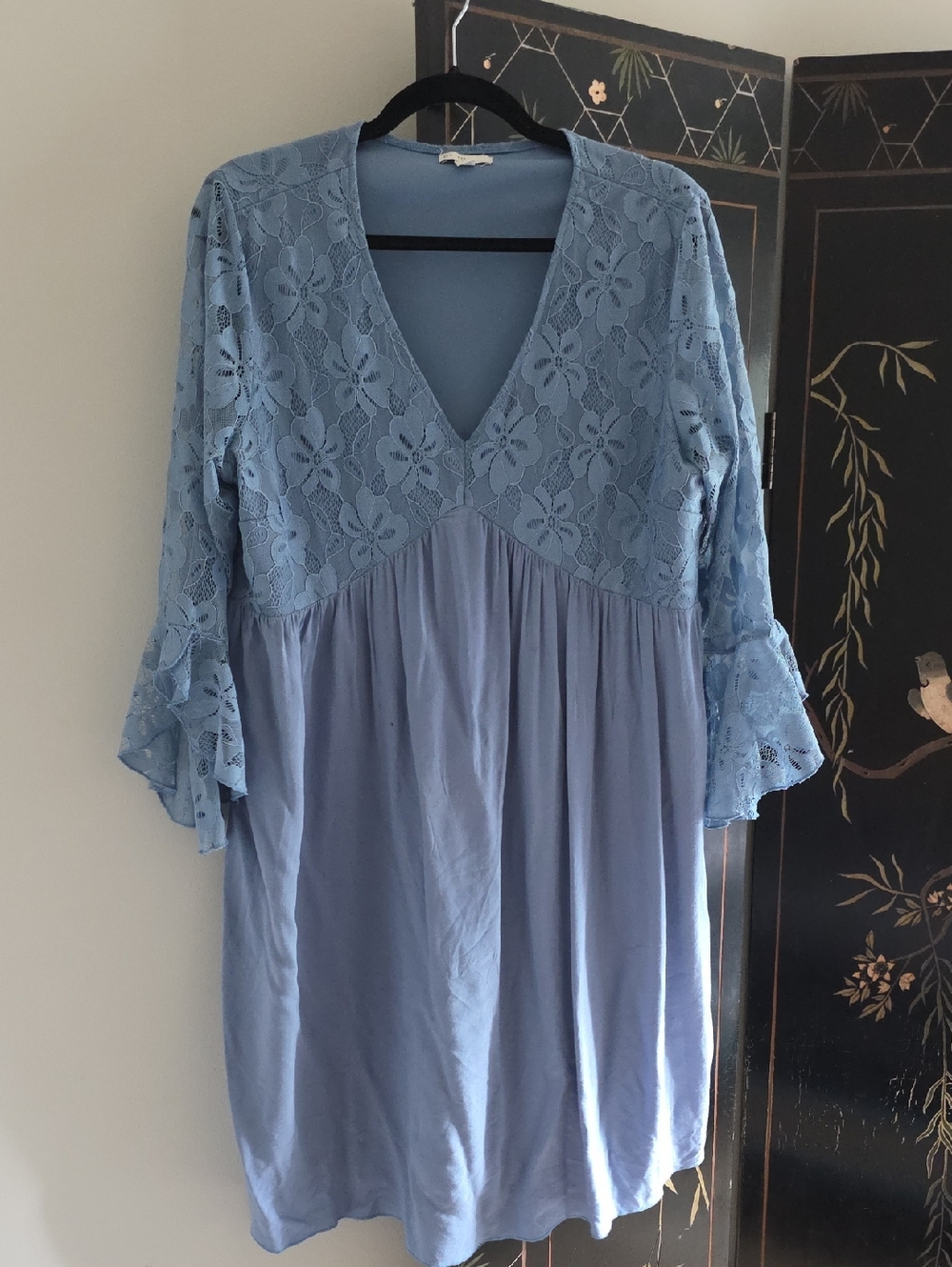 Women's Lace-Trim V-Neck Dress in Light Blue